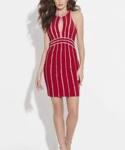Madison James - 17-504 Beaded Halter Sheath Dress
