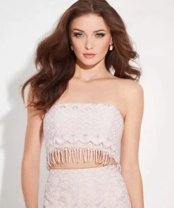 Cocktail Dresses Madison James - 17-519 Strapless Two Piece Fringe Short Dress