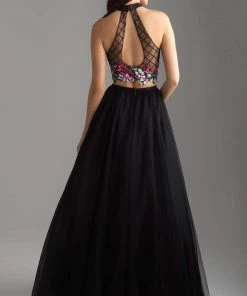 Madison James - 18-603 Illusion High Neck Floral Lattice Ballgown