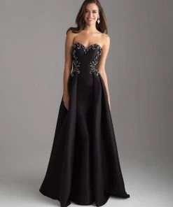 Madison James - 18-606 Strapless Scroll Beaded Mikado Overskirt Gown Formal Gowns