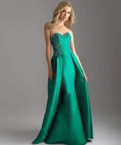 Madison James - 18-606 Strapless Scroll Beaded Mikado Overskirt Gown Formal Gowns