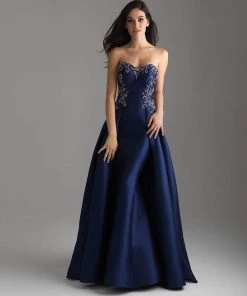 Madison James - 18-606 Strapless Scroll Beaded Mikado Overskirt Gown Formal Gowns