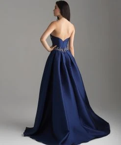 Madison James - 18-606 Strapless Scroll Beaded Mikado Overskirt Gown Formal Gowns