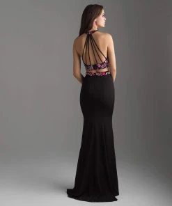 Madison James - 18-610 Two Piece Flower Applique Halter Jersey Dress Formal Gowns