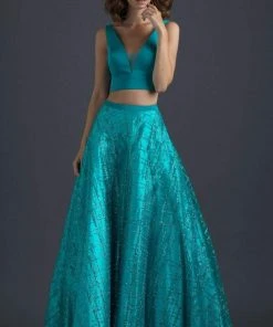 Formal Gowns Madison James - 18-613 Two Piece Glitter Printed A Line Gown 9 Formal Gowns Madison James - 18-613 Two Piece Glitter Printed A Line Gown