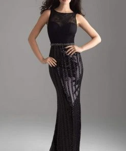 Formal Gowns Madison James - 18-615 Illusion Bodice Sequined Sheath Gown