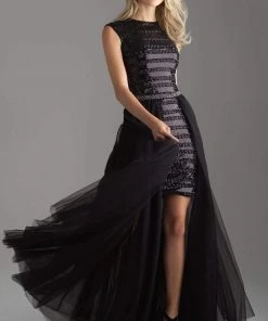 Madison James - 18-616 Cap Sleeve Sequin Ornate Overskirt Gown