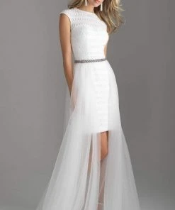 Madison James - 18-616 Cap Sleeve Sequin Ornate Overskirt Gown