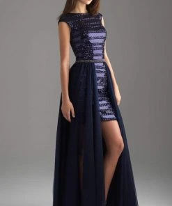 Madison James - 18-616 Cap Sleeve Sequin Ornate Overskirt Gown