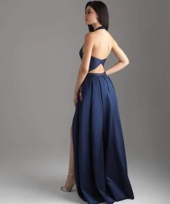 Madison James - 18-620 Halter Neck Mikado High Low Gown Formal Gowns