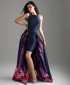 Madison James - 18-620 Halter Neck Mikado High Low Gown Formal Gowns