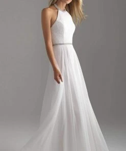 Madison James - 18-621 Beaded Halter Neck Lace And Chiffon Gown Formal Gowns