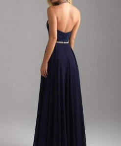 Madison James - 18-621 Beaded Halter Neck Lace And Chiffon Gown Formal Gowns