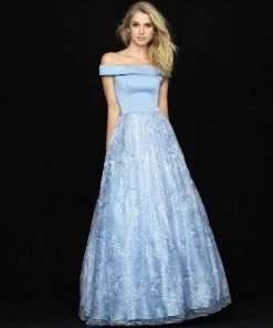 Madison James - 18-622 Off-Shoulder Sheer Sequined Dress Formal Gowns