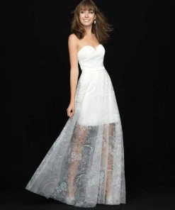 Formal Gowns Madison James - 18-623 Strapless Sheer Sequined Overskirt Dress