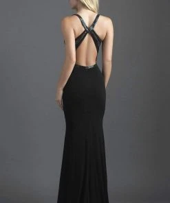 Madison James 18-629 Crisscross Fitted Jersey Evening Dress - 1 Pc Black In Size 12 Available