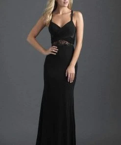 Madison James 18-629 Crisscross Fitted Jersey Evening Dress - 1 Pc Black In Size 12 Available