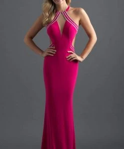 Madison James - 18-631 Halter Fitted Cutout Jersey Dress