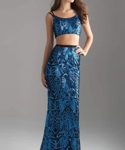 Formal Gowns Madison James - 18-636 Two Piece Crop Top Sequined Dress