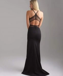 Madison James - 18-641 Strappy Halter Slit Evening Dress