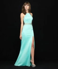 Madison James - 18-641 Strappy Halter Slit Evening Dress