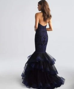 Formal Gowns Madison James - 18-647 Floral Lace Halter Tulle Mermaid Dress