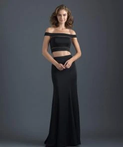 Madison James - 18-648 Two Piece Off Shoulder Fitted Evening Dress Formal Gowns