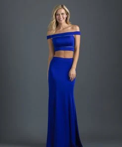Madison James - 18-648 Two Piece Off Shoulder Fitted Evening Dress Formal Gowns
