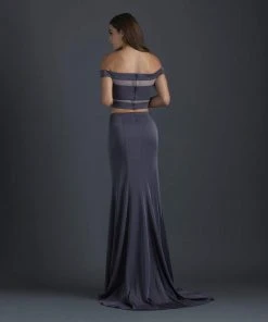 Madison James - 18-648 Two Piece Off Shoulder Fitted Evening Dress Formal Gowns