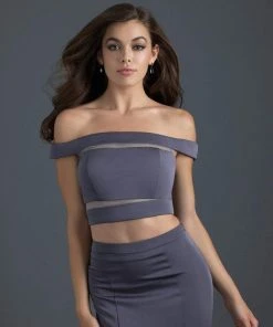 Madison James - 18-648 Two Piece Off Shoulder Fitted Evening Dress Formal Gowns