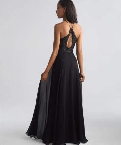 Madison James - 18-653 Floral Appliqued Halter Evening Dress