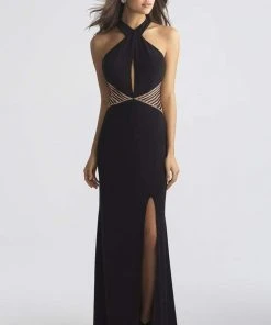 Madison James - 18-661 Fitted Halter Keyhole Evening Dress Formal Gowns