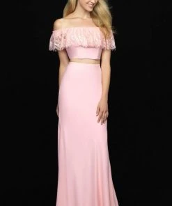 Madison James - 18-667 Pretty Two Piece Off Shoulder Sheath Dress Formal Gowns