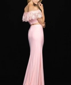 Madison James - 18-667 Pretty Two Piece Off Shoulder Sheath Dress Formal Gowns