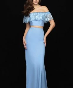 Madison James - 18-667 Pretty Two Piece Off Shoulder Sheath Dress Formal Gowns