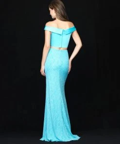 Madison James - 18-669 Two Piece Off Shoulder Lace Dress 7 Madison James - 18-669 Two Piece Off Shoulder Lace Dress