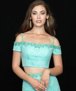 Madison James - 18-670 Two Piece Cold Off Shoulder Lace Dress