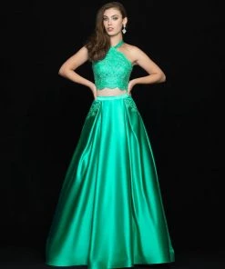 Formal Gowns Madison James - 18-672 Two Piece Halter A-line Dress