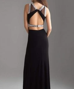 Madison James - 18-675 Silver Framed Croptop Sheath Jersey Gown