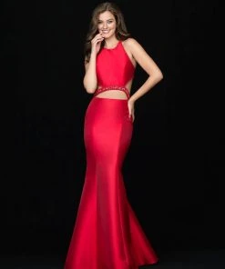 Madison James - 18-689 Embellished Halter Mermaid Dress Formal Gowns