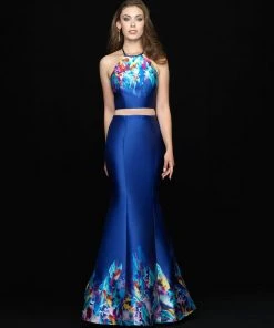 Madison James - 18-691 Halter Neck Two-Piece Mikado Mermaid Gown