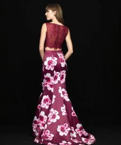 Formal Gowns Madison James - 18-699 Two Piece Lace And Floral Print Trumpet Dress