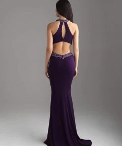 Madison James - 18-701 Beaded High Halter Sheath Dress Formal Gowns