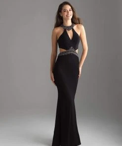 Madison James - 18-701 Beaded High Halter Sheath Dress Formal Gowns