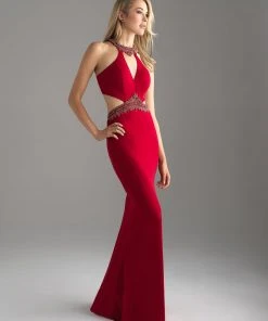Madison James - 18-701 Beaded High Halter Sheath Dress Formal Gowns