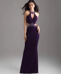 Madison James - 18-701 Beaded High Halter Sheath Dress Formal Gowns