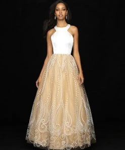 Madison James - 18-716 Long Satin Halter A-line Dress Formal Gowns