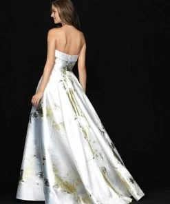 Formal Gowns Madison James - 18-721 Metallic Print Straight Neck Ballgown 6 Formal Gowns Madison James - 18-721 Metallic Print Straight Neck Ballgown