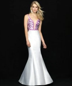 Formal Gowns Madison James - 18-727 Deep V-neck Floral Print Mermaid Gown