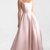 Madison James - 18-735 Ribbon Accented Plunging Back Lustrous Ballgown Formal Gowns